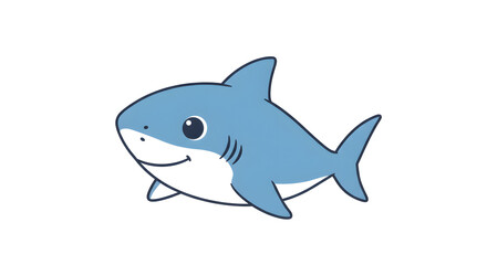 Fototapeta premium Adorable cartoon shark, swimming happily, simple design, light blue.