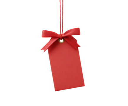 A blank red tag with a bow and string, ready for your message.