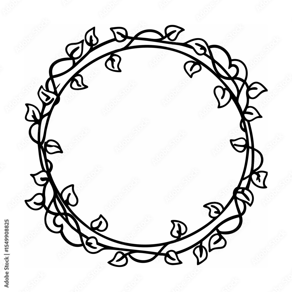 Poster black vine leaf circular frame border design element