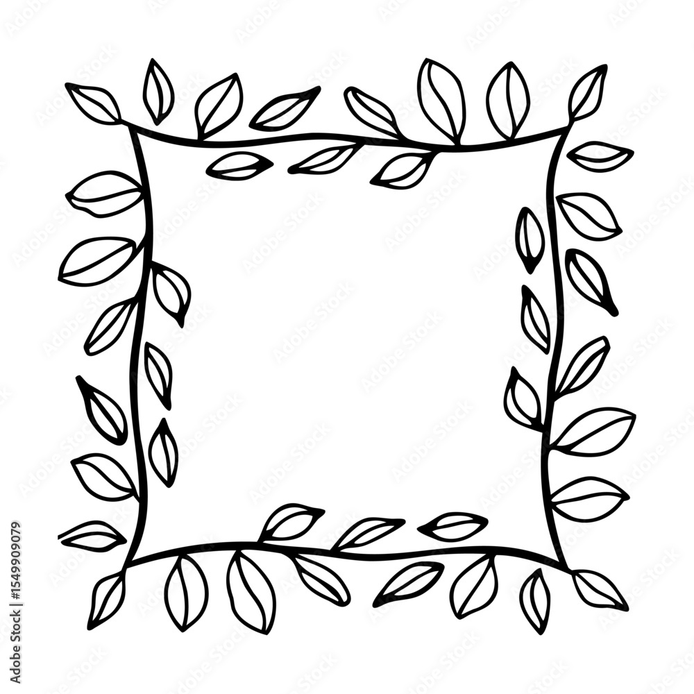 Poster black and white square frame with simple leaf border