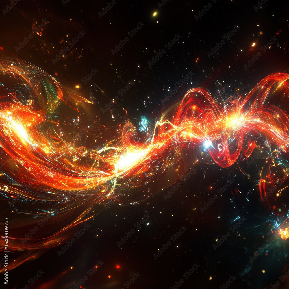 Poster abstract luminous fiery wave creating a dynamic digital light effect. energy flow and electric field
