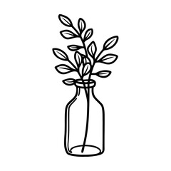 Obraz premium Black and White Line Drawing of Branches in Glass Bottle