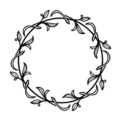 Black and White Circular Floral Wreath Frame Design Element
