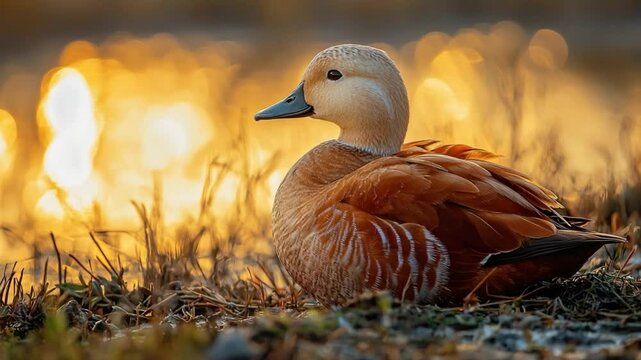 ruddy shelduck close up at ladakh wetlands sunset video