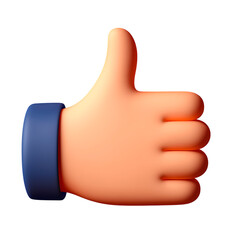 3d cartoon hand giving a thumbs up gesture with a blue cuff