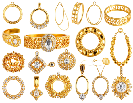 Gold Jewelry isolated on white or transparent background - Powered by Adobe