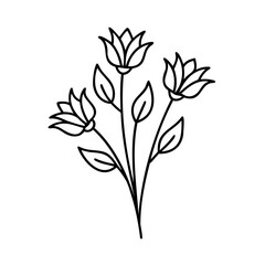 Three Simple Line Drawing Flowers Bouquet Black Outline