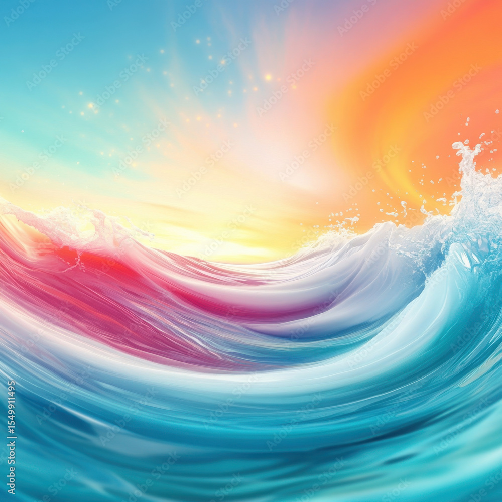 Poster dynamic gradient waves splashing water. abstract ocean wave movement with colorful backdrop. marine 
