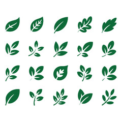 Green Leaf Icons Set Nature Ecology Symbols leaves