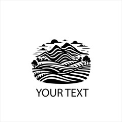 Fototapeta premium Rice Terrace Farming Vector Logo in Black and White Isolated on White Background