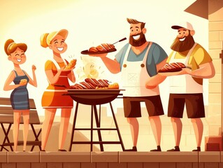 Friends Enjoying Summer Barbecue with Grilled Food and Laughter