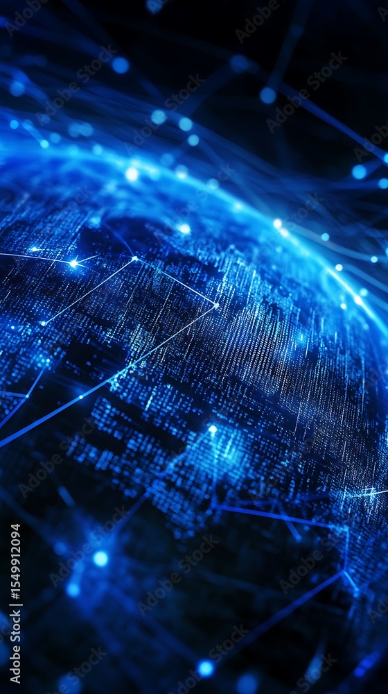 Poster Abstract Blue Globe Showing Data Transfer with Glowing Nodes and Lines