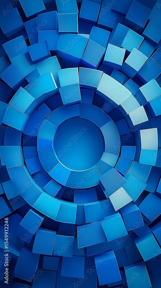 Aufkleber abstract circular design in blue tones with stacked cubic shapes