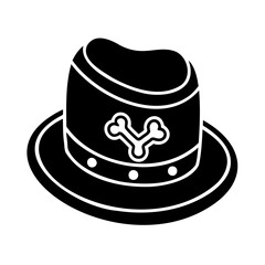 Black Fedora Hat with Bone Design Silhouette Icon vector