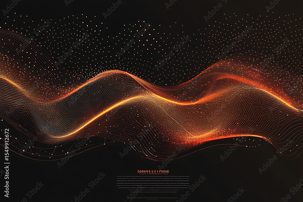 Poster Abstract Golden waves and dot lights on a dark backdrop form an elegant design