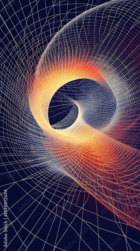 Poster Abstract Grid Tunnel Intersecting White Lines on Dark Background with Orange Glow