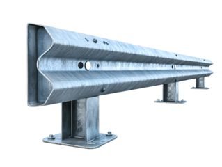 A metal guardrail for road protection isolated on a transparent background