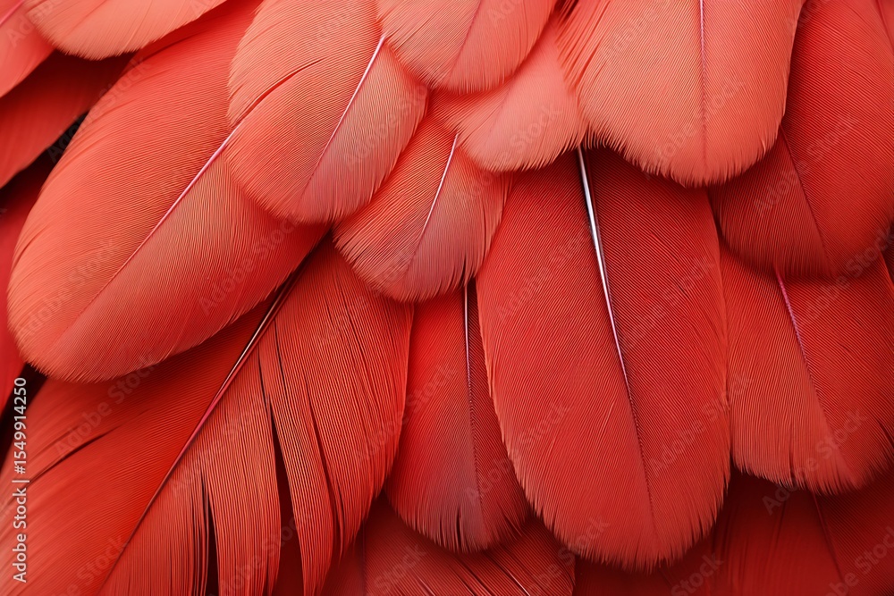 Poster closeup of vibrant carmine plumage texture displaying intricate feather detail