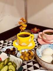Traditional Middle Eastern Breakfast Spread with Olives, Eggs & Vegetables