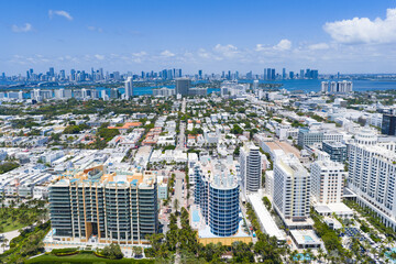 Aerial view of Miami beach coastline. Skyline and skyscrapers at Miami Beach. Summer Miamis vibes....