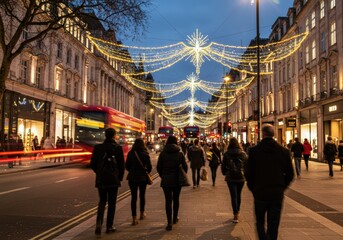 Obraz premium Festive atmosphere on Regent Street in London, illuminated by Christmas lights.