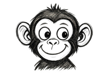 Playful monkey face sketch, hand-drawn cartoon style, transparent background, perfect for kid-friendly graphics and illustrations