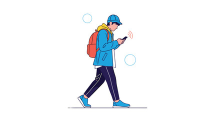 Fototapeta premium The Modern Connected Individual Navigating the Urban Landscape with Digital Communication Tools Seamlessly