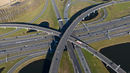 multi level traffic intersection highway, clover leaf, multil lane. Mobility and transport, to...