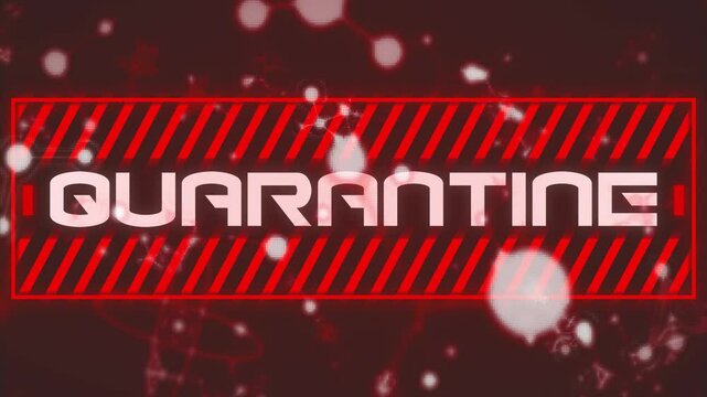 Glitch distortion starting, revealing QUARANTINE text in red frame and drifting particles alerting