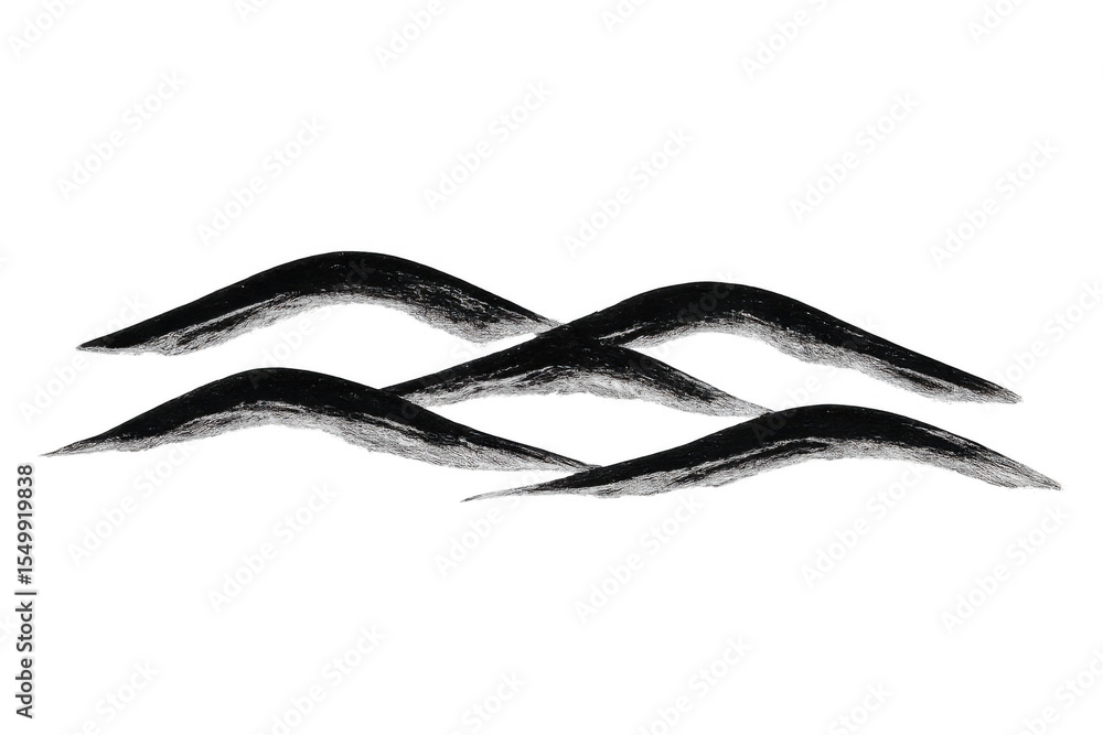 Poster three undulating brush strokes create an impression of rolling hills or ocean waves, presented on a 