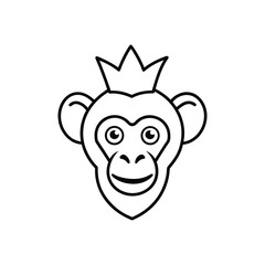 monkey head wearing a crown line art
