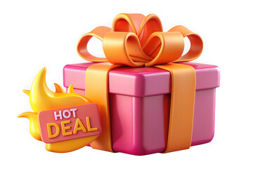 Hot deal gift box with fire isolated on transparent background