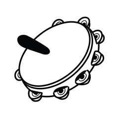 Simple black and white illustration of a tambourine musical instrument