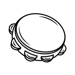 Simple Line Drawing of a Tambourine Musical Instrument