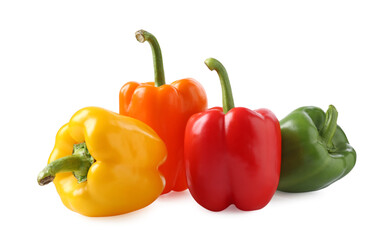 Ripe colorful bell peppers isolated on white