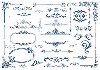 Ornate vintage frames and scroll elements. Classic calligraphy swirls, swashes, floral motifs. Good for greeting cards, wedding invitations, restaurant menus, royal certificates, and graphic design