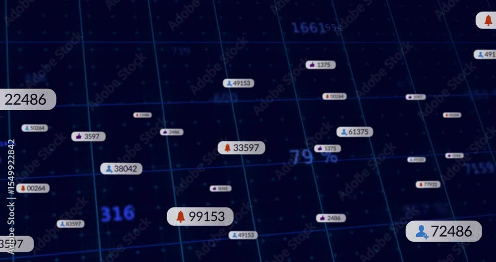Aufkleber blue grid initiating floating notification icons drifting diagonally for visualizing live metrics