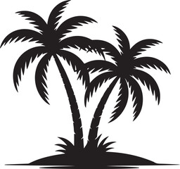 Silhouette of Two Palm Trees on a Tropical Island