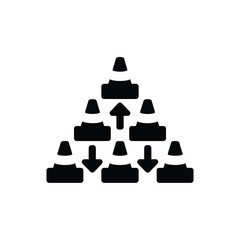 Traffic cones arranged in a pyramid shape with directional arrows indicating movement