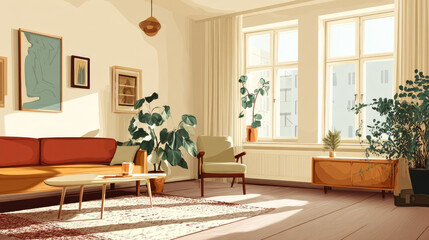 Interior of a cozy room in minimalist style