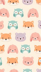 Adorable Animal Faces Seamless Pattern for Cute Designs