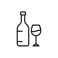 Handdrawn Wine Bottle and Glass Icon Outline Simple Design drink alcohol