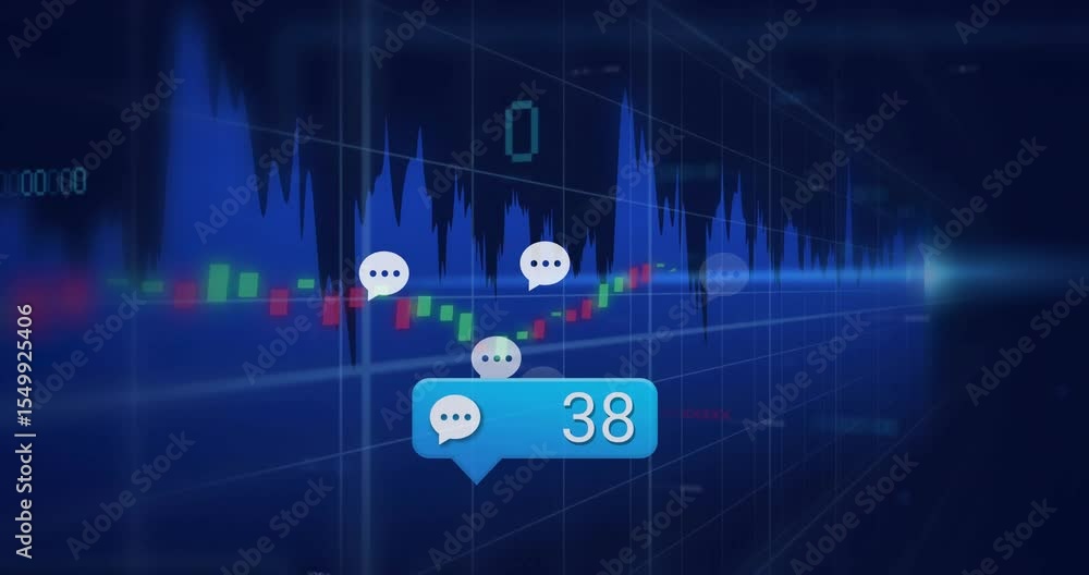 Poster static chart opening with bright blue speech bubble appearing and counting icons to ninety five