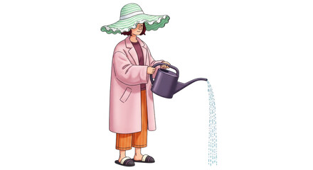 Isolated Woman Watering Plants