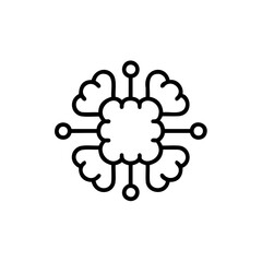 Handdrawn Line Art Brain Network Icon Central Node Four Connected Brains vector