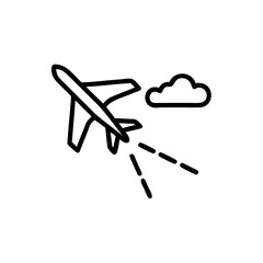 Handdrawn Airplane Flying Near Cloud Simple Line Art Travel Icon aircraft