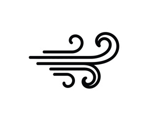 Stylized black wind icon with swirling curves against a white background