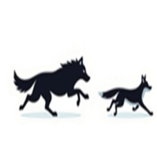 Fototapeta premium Running Wolf and Fox Silhouettes - Wild Canine Motion Vector Set with white background.