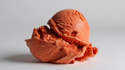 Delicious orange ice cream scoop on a white background, a sweet frozen treat