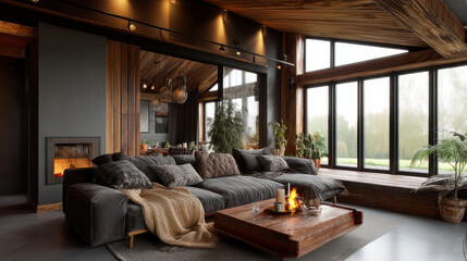 Interior of a cozy room in eco style